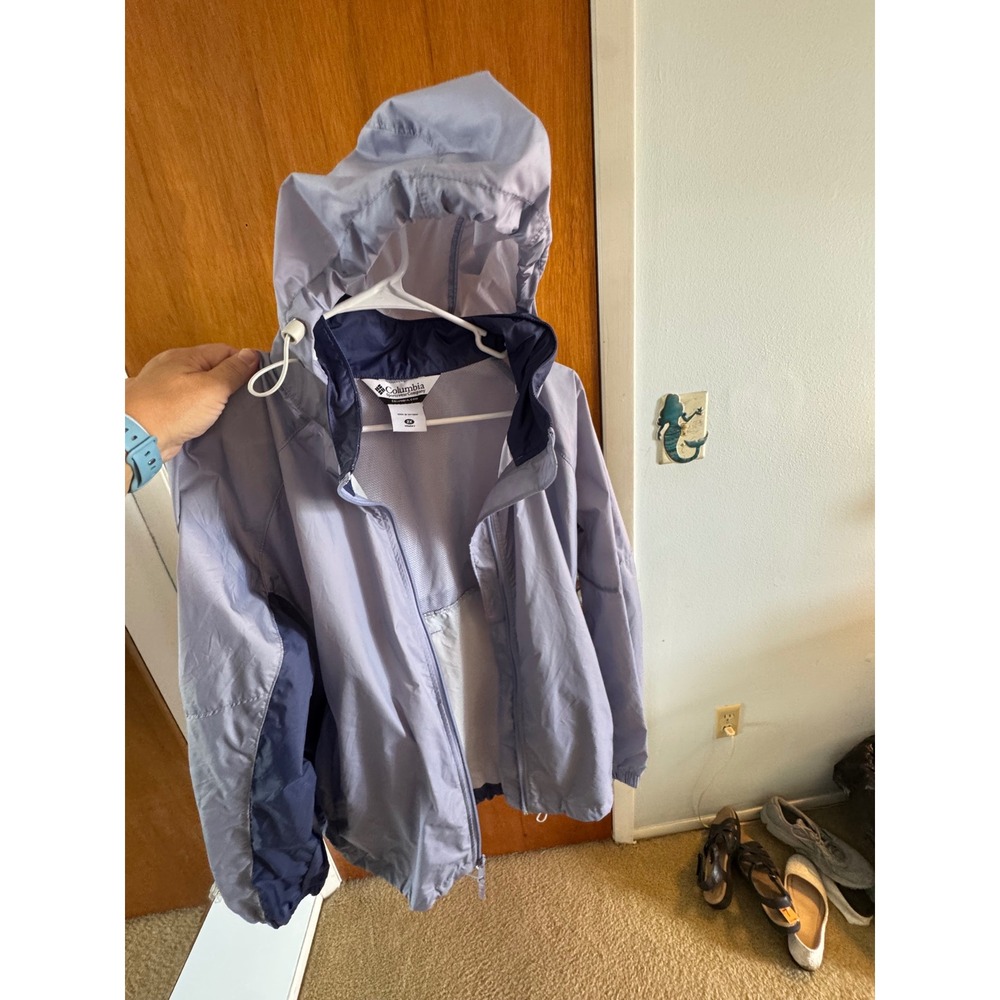 Columbia Womens 2X Blue Hooded Windbreaker Jacket Mesh Lined Full Zip Liteweight